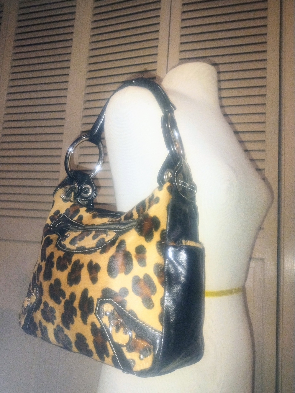 Like New Helen Welsh Leopard Print Calf Hair Hobo Shoulder Bag Made In Italy